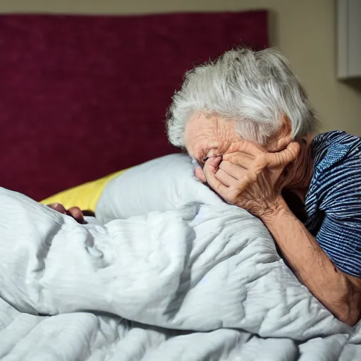 Prompt: A beautiful photograph of a scary thin old lady standing watching a child sleeping in bed at night ,4k resolution.