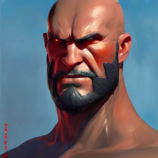 Image similar to greg manchess portrait painting of drax the destroyer as overwatch character, medium shot, asymmetrical, profile picture, organic painting, sunny day, matte painting, bold shapes, hard edges, street art, trending on artstation, by huang guangjian and gil elvgren and sachin teng