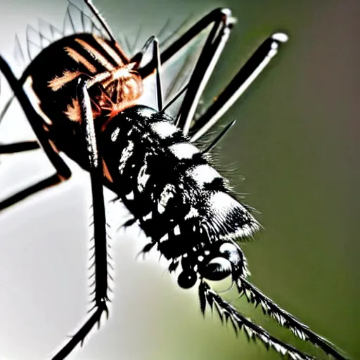 Image similar to close up of mosquito, wildlife photography, nikon d 7 5 0, macro view, super - resolution microscopy, closeup, zoom, shutter speed 1 / 1 0 0 0, f / 2. 8, 3 2 k, ultra - hd, super - resolution, natural lighting, insanely detailed and intricate, hypermaximalist, elegant, ornate, hyper realistic, super detailed