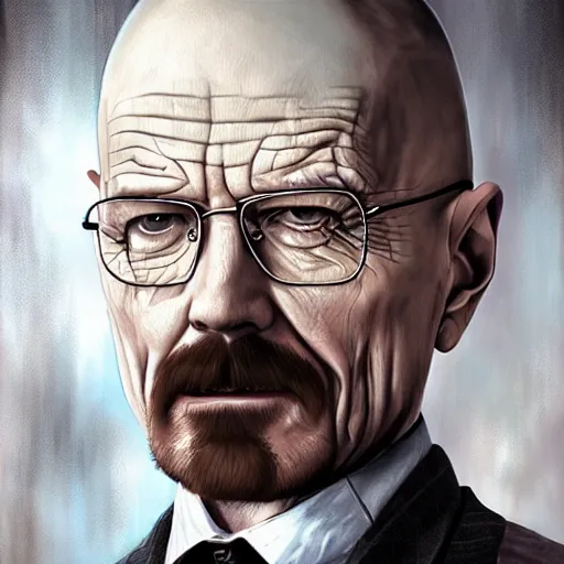 Image similar to walter white as a vampire, detailed digital art, painted by WLOP