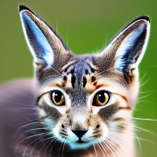 Prompt: a feline hare - cat - hybrid, animal photography