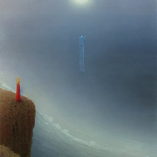 Image similar to A beautiful painting of A Torii over the sea by Zdzisław Beksiński and Ilya Repin,In style of Post-Apocalyptic.digital art, illustration,hyper detailed,smooth, sharp focus,trending on artstation,oil on the canvas,4k