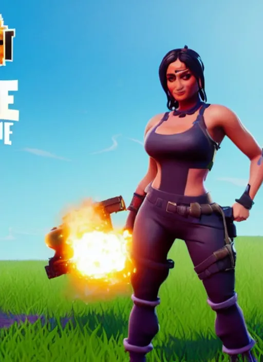 Prompt: game still of Salma Hayek as a Fortnite skin in Fortnite.