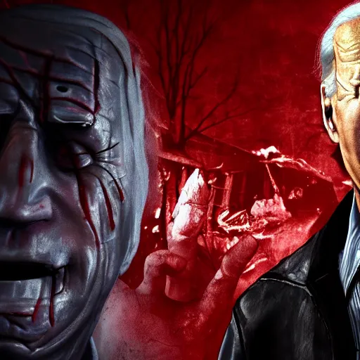 Image similar to joe biden as a killer in dead by daylight, 4 k, hyper realistic, dslr, high resolution, landscape, beautiful