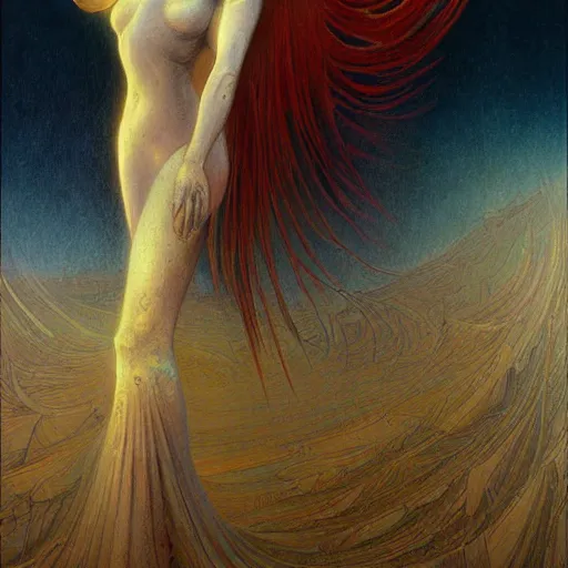 Prompt: a painting in the style of jean delville and in the style of stephan martiniere.