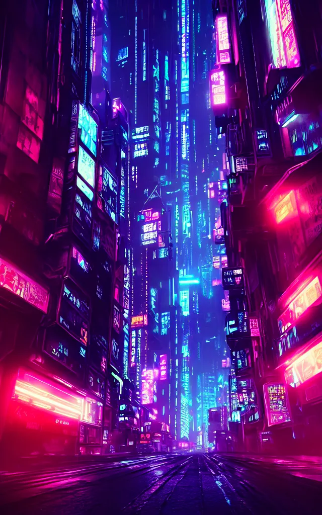 Image similar to concept art of a magnificent dark neon futuristic cyberpunk city bustling street at night cyberart in the style of liam wong in the film akira rendered in octane, 3 d render, trending on cgsociety, blender 3 d, displacement mapped