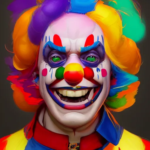 Image similar to Portrait of a colorful happy joyful clown, artstation, cgsociety, masterpiece