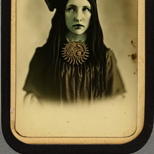 Image similar to daugerreotype of cthulhu priestess