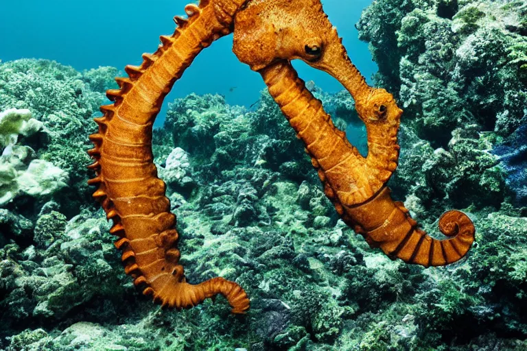 Image similar to underwater photo of a seahorse jiraffe hybrid by national geographic