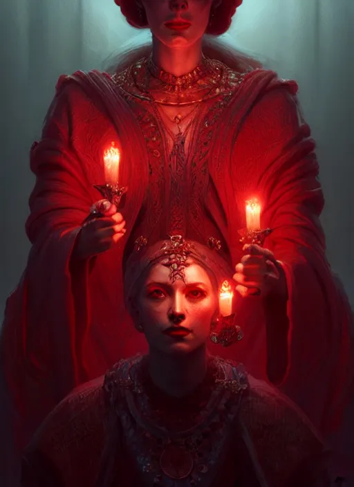 Image similar to portrait of the god of blood and her cultists, intricate, elegant, glowing lights, highly detailed, digital painting, artstation, concept art, smooth, sharp focus, illustration, art by wlop, mars ravelo and greg rutkowski