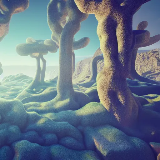 Image similar to abstract 3d landscape at 12:00 by james jean and David Schnell, rendering, redshift, octane