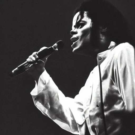 Prompt: cinematic still of Michael Jackson preaching at a Baptist Church in Detroit, close up, shallow depth of field, cinematic