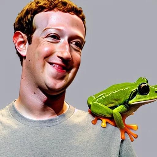 Image similar to mark zuckerberg holding his pet frog looking at the camera