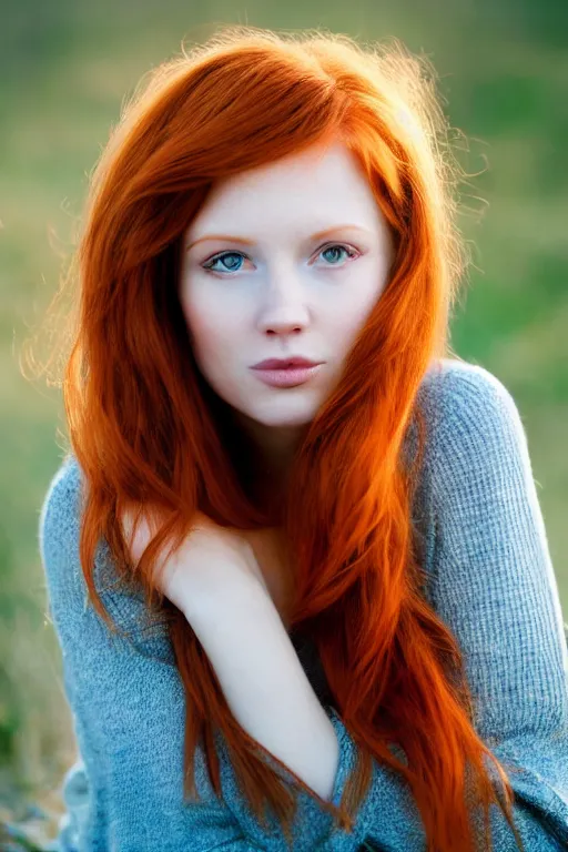 Prompt: portrait of stunningly beautiful redhead girl in a dawn light