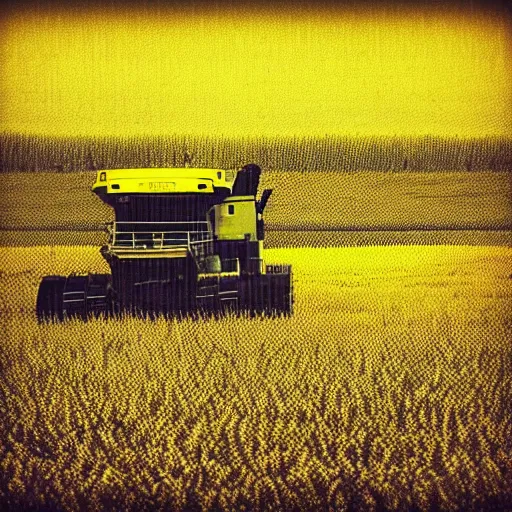 Prompt: “combine harvester in yellow field, cyberpunk”