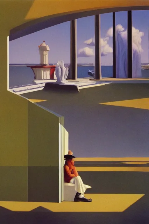 Image similar to liminal vaporwave surrealism dreams, painted by Edward Hopper, painted by salvador dali, painted by moebius, airbrush