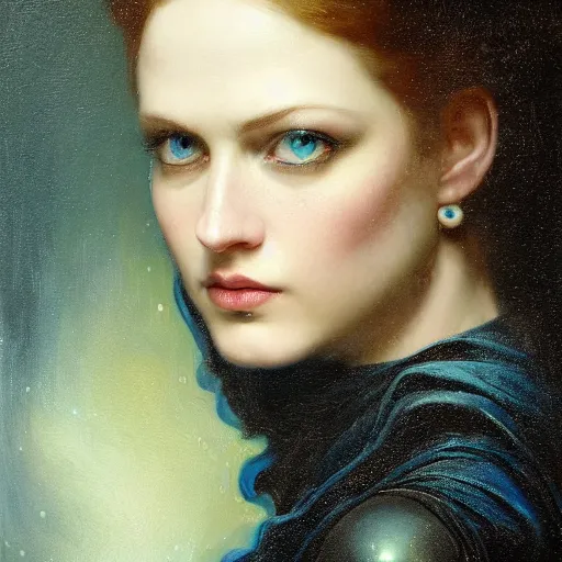 Image similar to highly detailed oil painting | very intricate | cinematic lighting | award - winning | beautiful blue eyes emerging from total darkness, black background | by roberto ferri, by tom bagshaw, by j. c. leyendecker and klimt, beautiful cinematic light, american romanticism, by austin osman spare, artstation, cgsociety, official art, octane