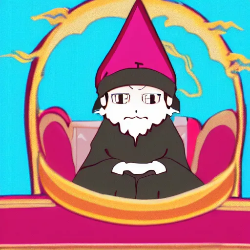 Image similar to An old wizard sitting on a throne, anime style svg