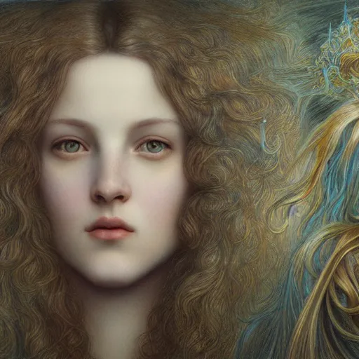 Image similar to detailed realistic pretty princess face portrait by jean delville, gustave dore and marco mazzoni, art nouveau raytracing 1 6 : 9