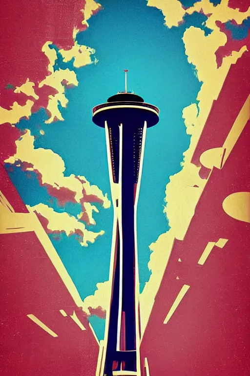 Image similar to space needle in retro poster style