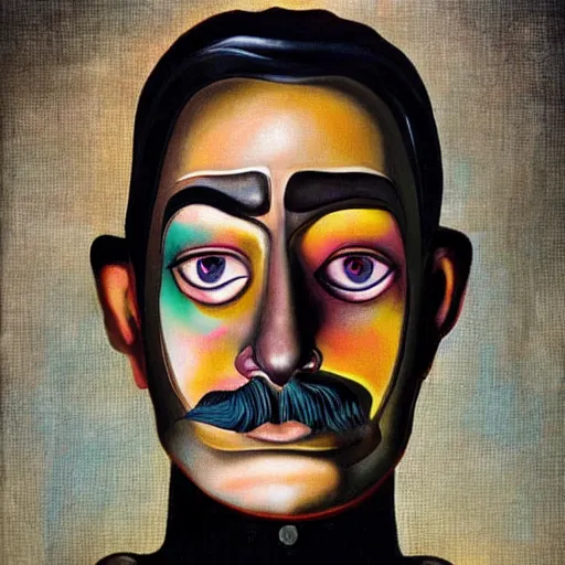 Image similar to half salvador dali, half robot, portrait, in style of salvador dali