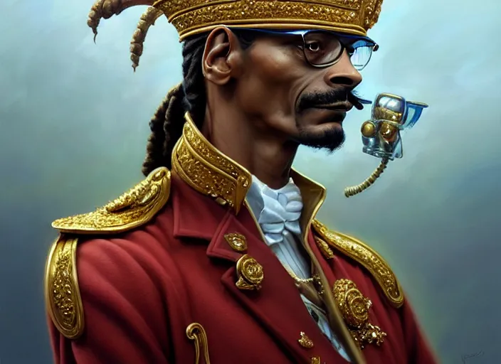 Image similar to snoop dog dressed as napoleon, intricate, elegant, highly detailed, centered, digital painting, artstation, concept art, smooth, sharp focus, illustration, artgerm, tomasz alen kopera, peter mohrbacher, donato giancola, joseph christian leyendecker, wlop, boris vallejo