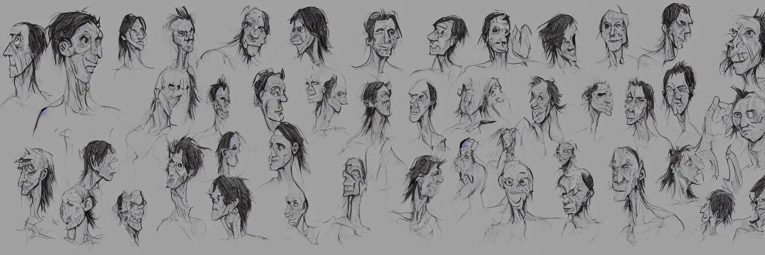 Prompt: character study of julian lage and iggy pop, clear faces, wild, crazy, character sheet, fine details, concept design, contrast, kim jung gi, pixar and da vinci, trending on artstation, 8 k, full body and head, turnaround, front view, back view, ultra wide angle