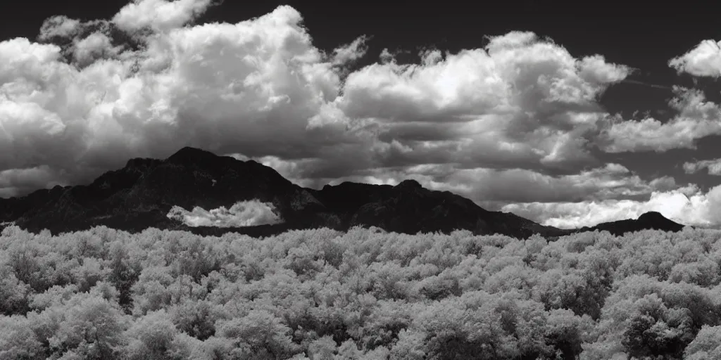 Image similar to west horizon infrared photo, photorealistic landscape,