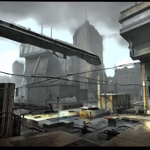 Image similar to Half life 2 level from the 2004 PC game Half life, gameplay screenshot, concept art, trending on Artstation, detailed