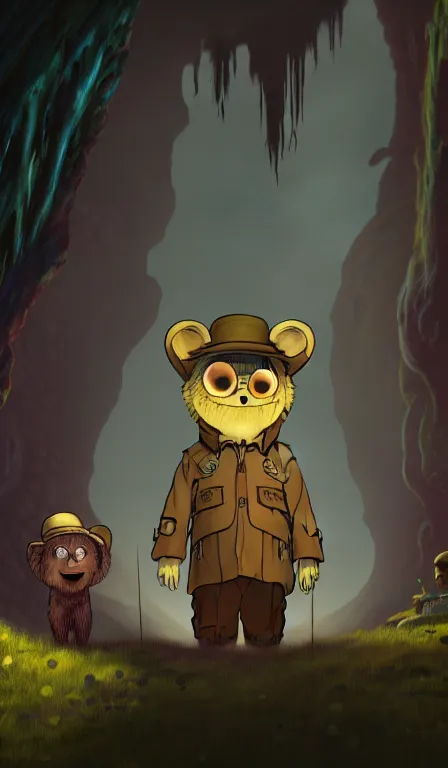 Prompt: 4 k disco elysium portrait country bears marc davis made in abyss design background of liminal space arnold lobel, dark, scary, madness, trauma, scott cawthon art in the style of akihito tsukushi