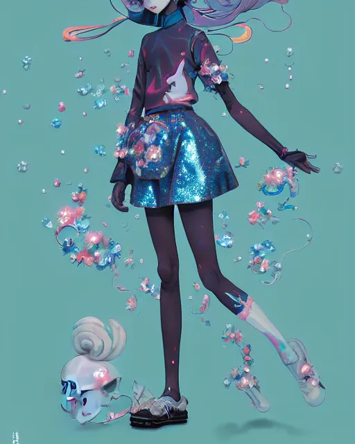 Image similar to james jean isolated vinyl figure harajuku magical girl character design, figure photography, dynamic pose, holographic undertones, motion shapes color design, glitter accents on figure, anime stylized, sharp focus, accurate fictional proportions, high delicate defined details, ethereal lighting