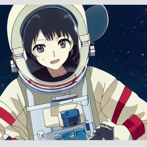 Image similar to anime visual of a female astronaut ; official media ; animated by hajime yatate ; by shinichiro watanabe