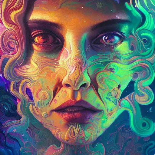 Image similar to An extremely psychedelic experience, colorful, surreal, dramatic lighting, cosmonaut, LSD, face, detailed, intricate, elegant, highly detailed, digital painting, artstation, concept art, smooth, sharp focus, illustration, art by Sam Spratt, Dan Mumford, Artem Demura and Alphonse Mucha