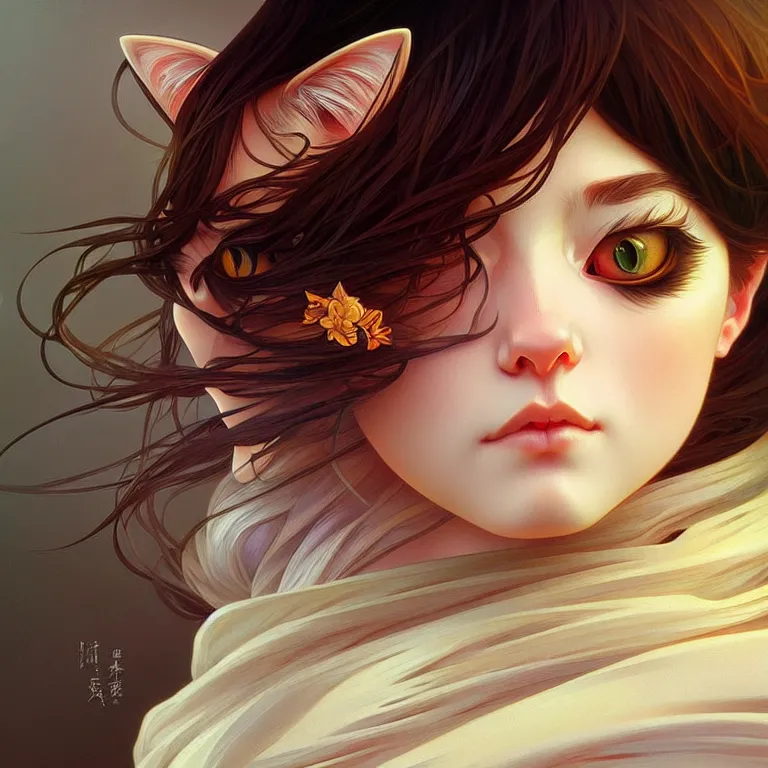 Prompt: beautiful cat, highly detailed, digital painting, artstation, sharp focus, illustration, art by tan zi and ayanamikodon and alphonse mucha and wlop