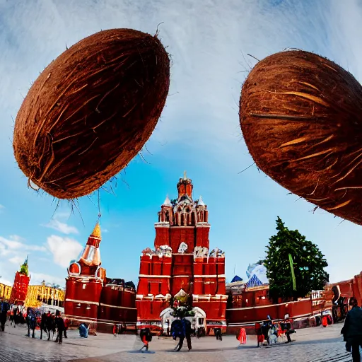 Image similar to symmetrical photo of giant coconut on red square, super wide shot, 1 2 mm, bokeh