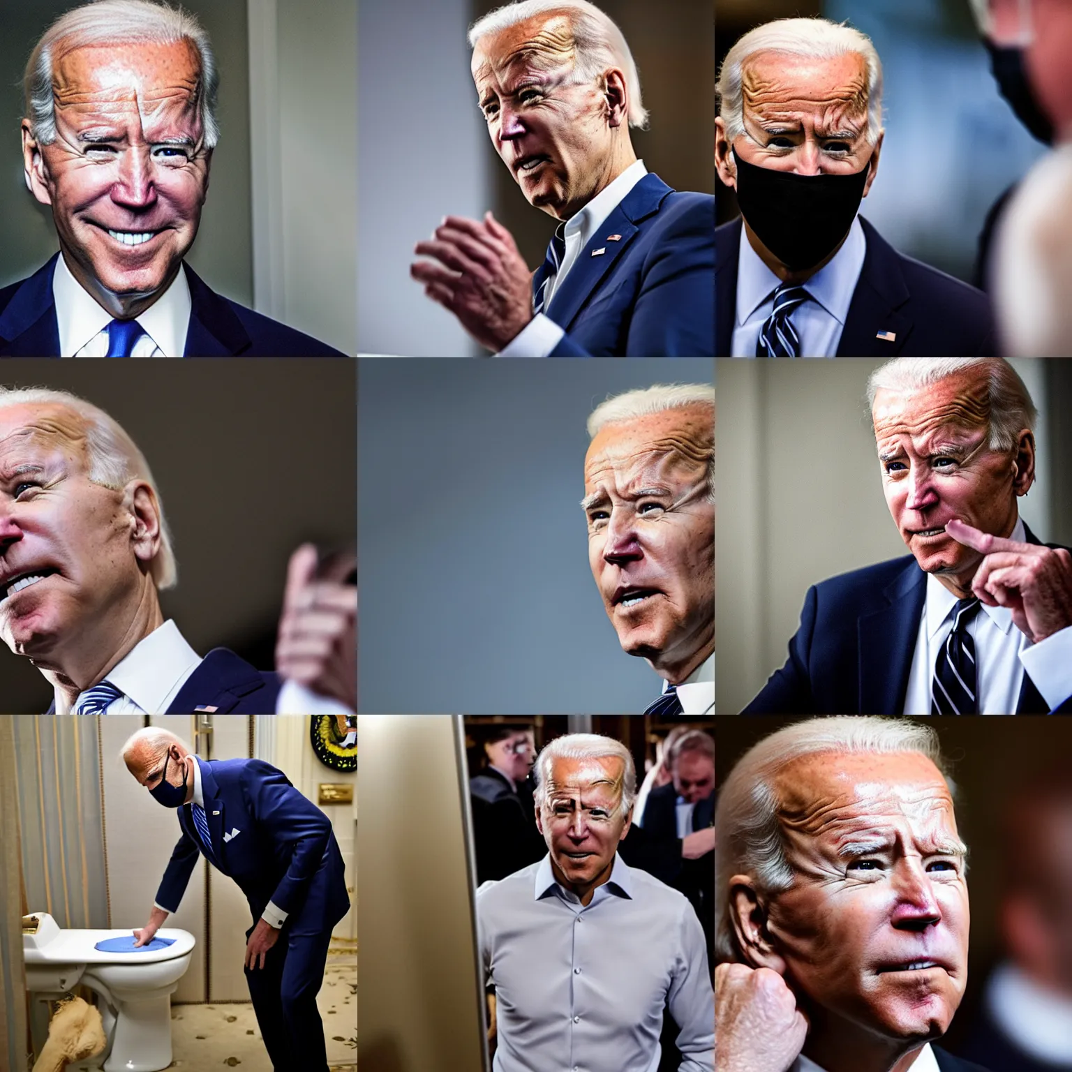 Prompt: joe biden photographed at the toilet