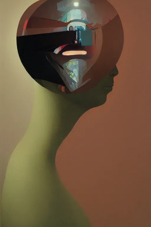 Image similar to woman wearing oculus and digital glitch head edward hopper and james gilleard, zdzislaw beksisnski, higly detailed