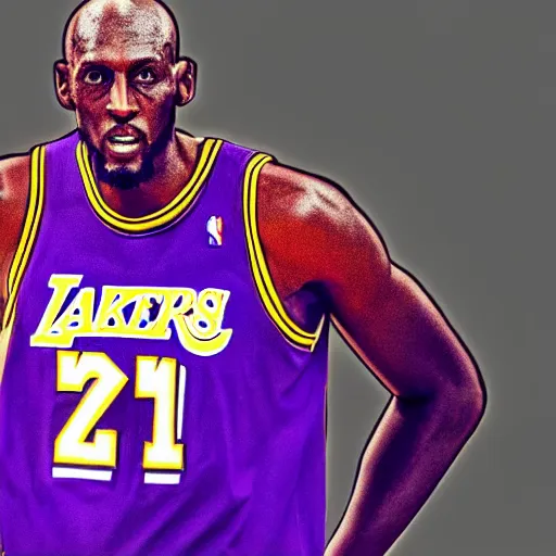 Prompt: Kevin Garnett wearing a Los Angeles Lakers uniform digital art