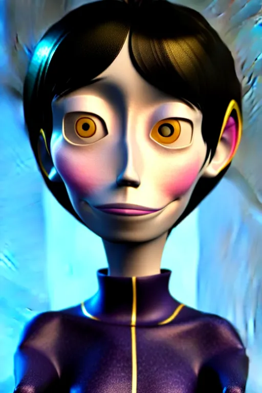 Prompt: a well composed 4k award winning sharp and detailed digital realistic hollywood headshot of Coraline Jones as a human from Coraline (2009), realistic photo