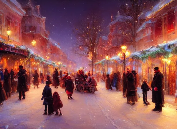 Image similar to night street on christmas by wlop and vladimir volegov and alexander averin and delphin enjolras and daniel f. gerhartz