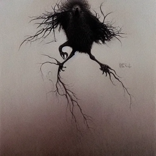 Image similar to artistic drawing of a surreal crow, made of engrenage by gerald brom and zdzisław beksinski, visionary, detailed, realistic, surreality