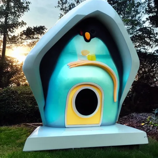 Prompt: futuristic penguin house in the country, pixar, sparkly