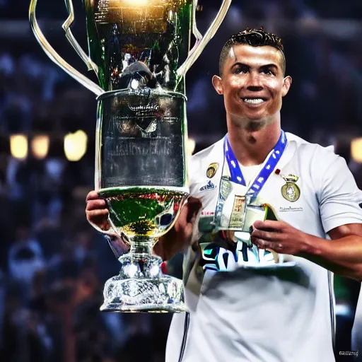 Prompt: ronaldo winning ballandor 2 0 2 2, ultra realistic, 8 k, award winning photography