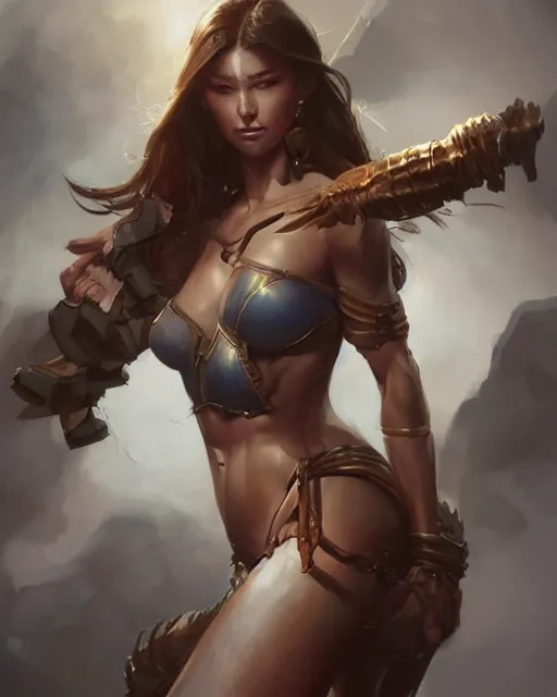 Prompt: beautiful female warrior, accurate anatomy, by Stanley Artgerm Lau, WLOP, Rossdraws, frank frazetta, Andrei Riabovitchev, Marc Simonetti, tranding on artstation