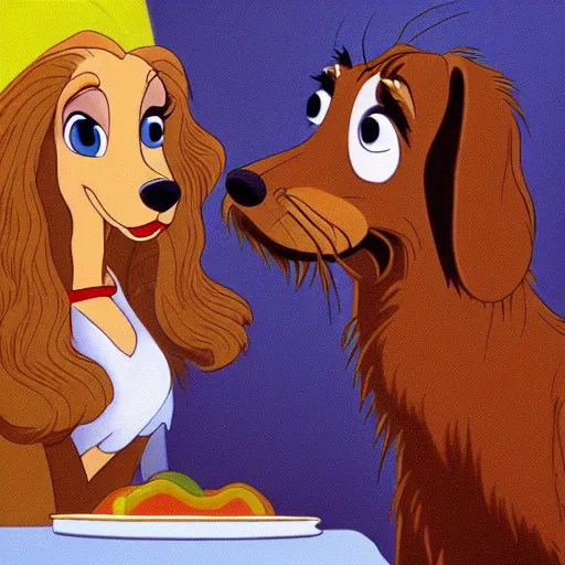 Prompt: kevin heart and melissa mcarthy lady and the tramp spaghetti, highly detailed