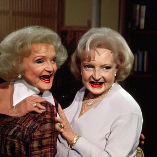 Prompt: betty white hanging out with the devil