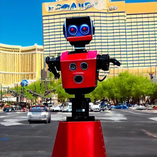 Prompt: LAS VEGAS, NV JUNE 7 2024: One of the most beloved robots to emerge from the friendly-future-technology-portal.