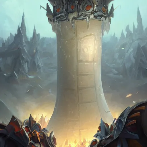 Prompt: a giant white chess pawn piece, chess pawn, chess pawn, chess pawn, chess pawn, chess pawn, battlefield background, bright art masterpiece artstation. 8 k, sharp high quality artwork in style of jose daniel cabrera pena and greg rutkowski, concept art by tooth wu, blizzard warcraft artwork, hearthstone card game artwork, chess pawn