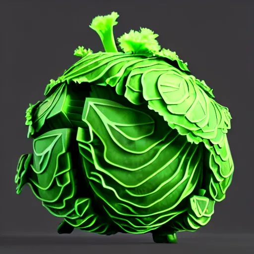 Image similar to high quality 3 d render very cute cyborg cabbage! kale! incorporated speakers!, cyberpunk highly detailed, unreal engine cinematic smooth, in the style of blade runner & detective pikachu, hannah yata charlie immer, moody light, low angle, uhd 8 k, sharp focus