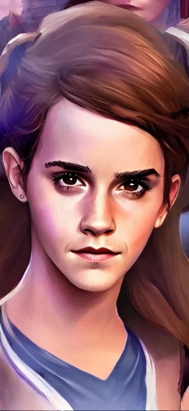 Image similar to Emma Watson as a character in the game League of Legends, with a background based on the game League of Legends, detailed face, old 3d graphics